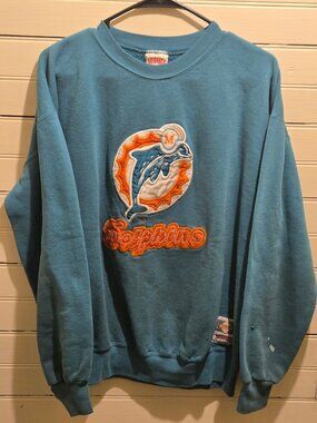 Vintage Nutmeg Dolphins Sweatshirt Men's L Teal Miami Dolphins Embroidered Logo